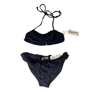 Rachel Pally Black Ruffle Saint Kitts Top Santorini Bottom Bikini Swimsuit Med